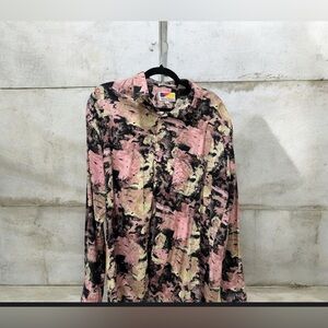 Vintage 90s Men's Abstract Pink and Black Shirt